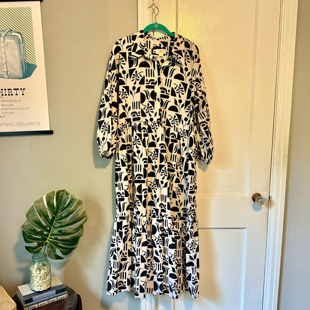 Maeve Bettina Black and White Midi Shirtdress XL